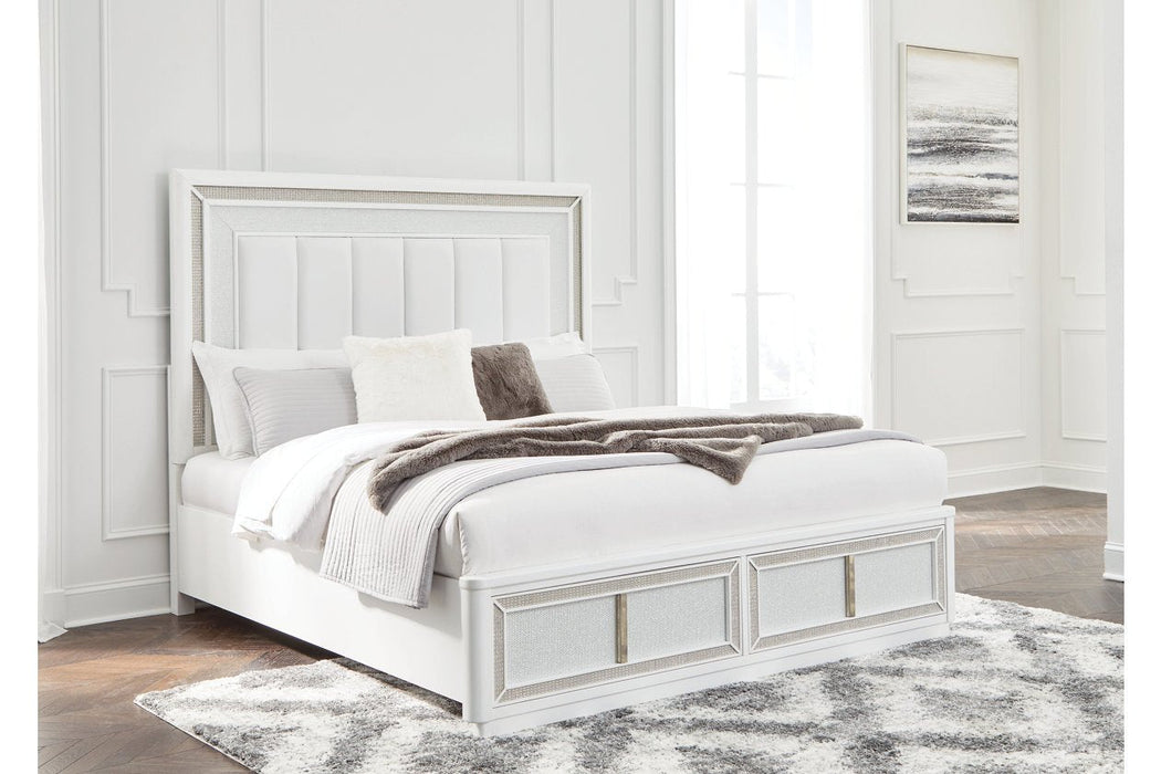 Chalanna White Queen Upholstered Storage Bed - Gate FurnitureQueen Bed