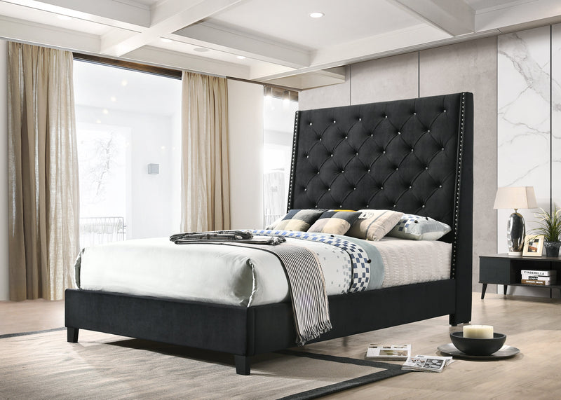 Chantilly Black Velvet King Upholstered Bed - Lara FurnitureKing Bed