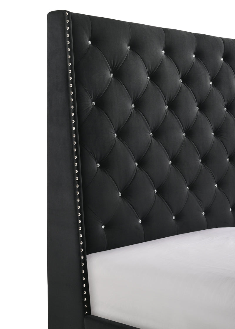 Chantilly Black Velvet King Upholstered Bed - Lara FurnitureKing Bed