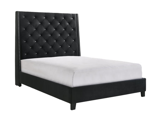 Chantilly Black Velvet Queen Upholstered Bed - Lara FurnitureQueen Bed
