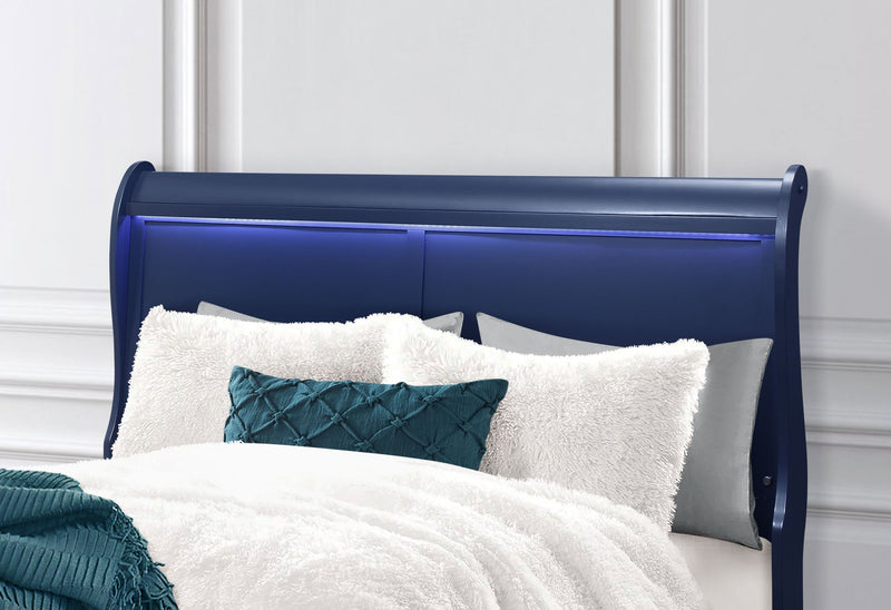 Charlie Blue King Bed Group With Led - Lara FurnitureKing Bed