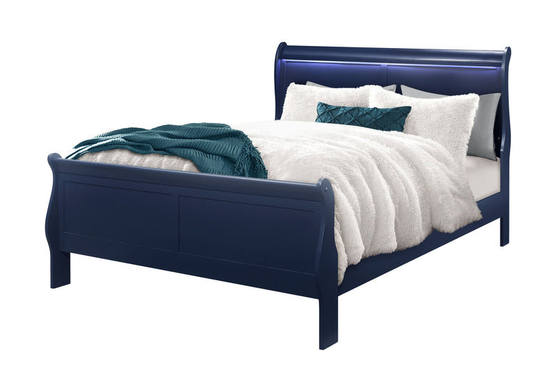 Charlie Blue Queen Bed Group With Led - Lara FurnitureBedroom Set