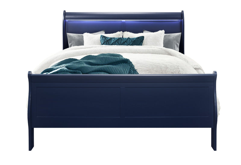 Charlie Blue Queen Bed With Led - Lara FurnitureQueen Bed