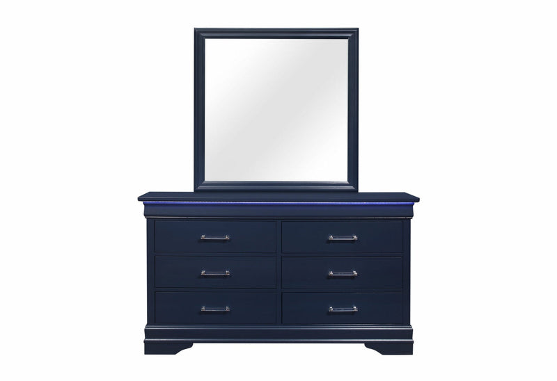 Charlie Blue Twin Bed, Dresser, Mirror, & Nightstand - CHARLIE-BLUE-TB+DR+MR+NS