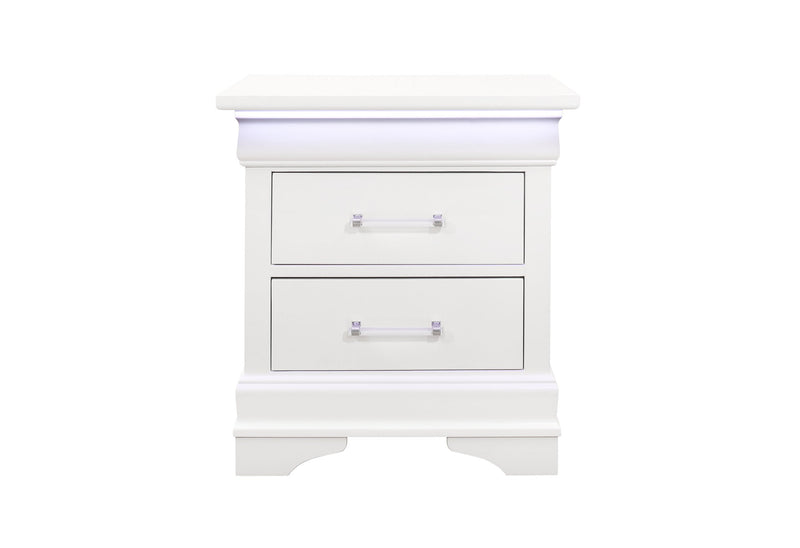 Charlie White Nightstand With Led - Lara FurnitureNightstand
