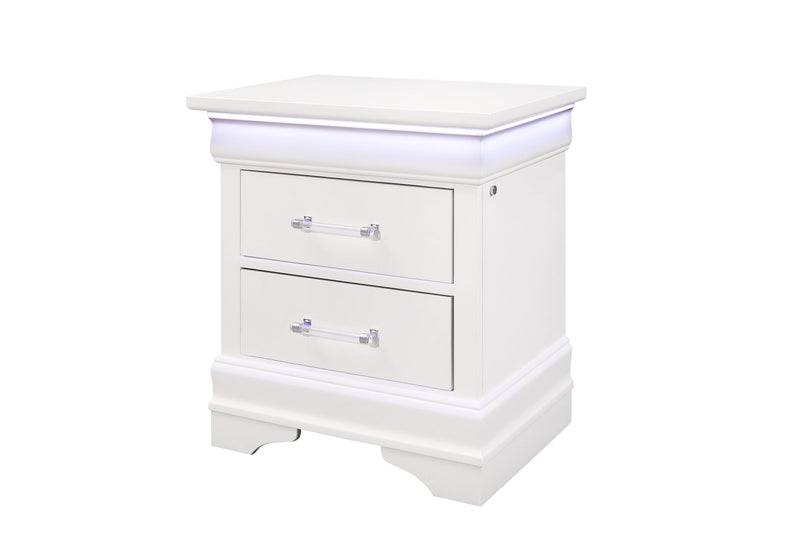 Charlie White Nightstand With Led - Lara FurnitureNightstand