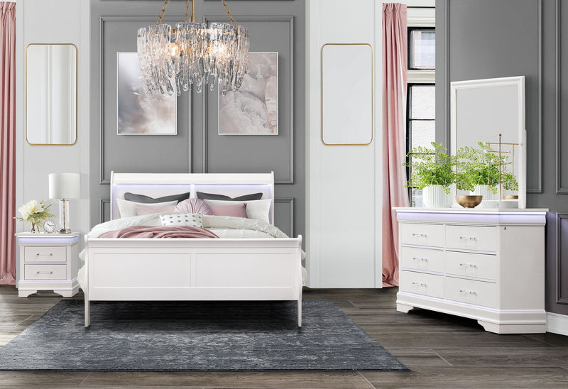 Charlie White Queen Bed With Led - Lara FurnitureQueen Bed
