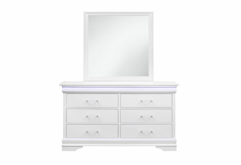 Charlie White Twin Bed, Dresser, Mirror And Nightstand - CHARLIE-WHITE-TB DR MR NS