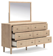 Cielden Queen Upholstered Bed with Roll Slats, Dresser, Mirror, Chest and Nightstand in Soft Gray - PKG022908