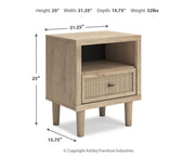 Cielden Queen Upholstered Bed with Roll Slats, Dresser, Mirror, Chest and Nightstand in Soft Gray - PKG022908