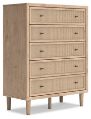 Cielden Queen Upholstered Bed with Roll Slats, Dresser, Mirror, Chest and Nightstand in Soft Gray - PKG022908