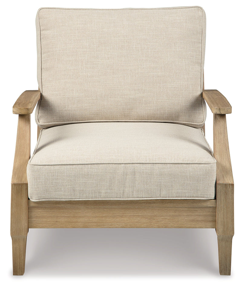 Clare View 2 Outdoor Chairs with End Table in Beige from Ashley - Lara Furniture