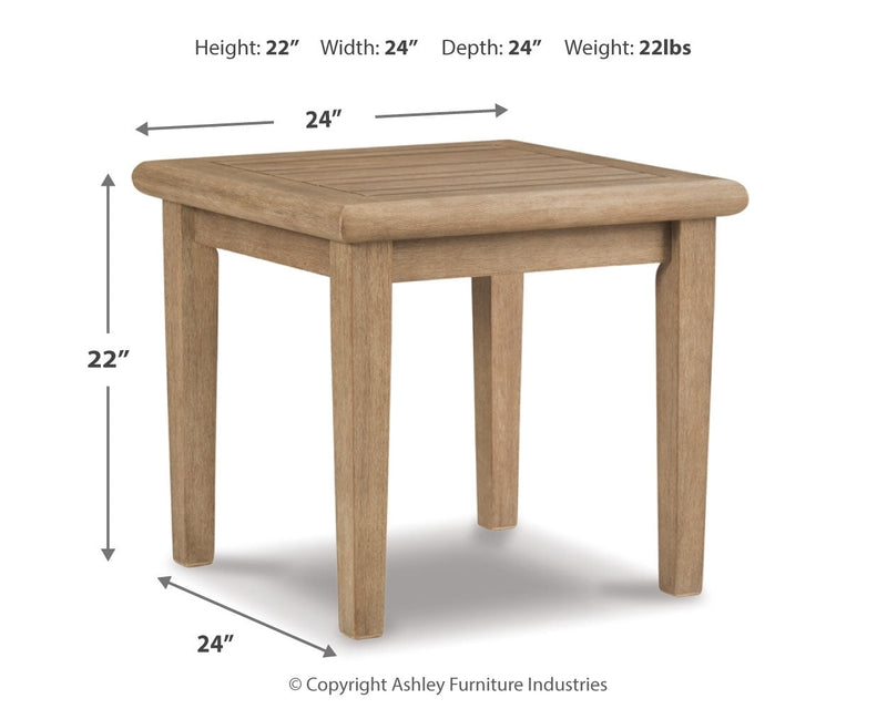 Clare View 2 Outdoor Chairs with End Table in Beige from Ashley - Lara Furniture