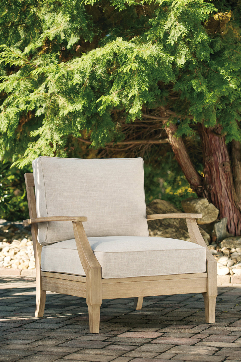 Clare View 2 Outdoor Chairs with End Table in Beige from Ashley - Lara Furniture