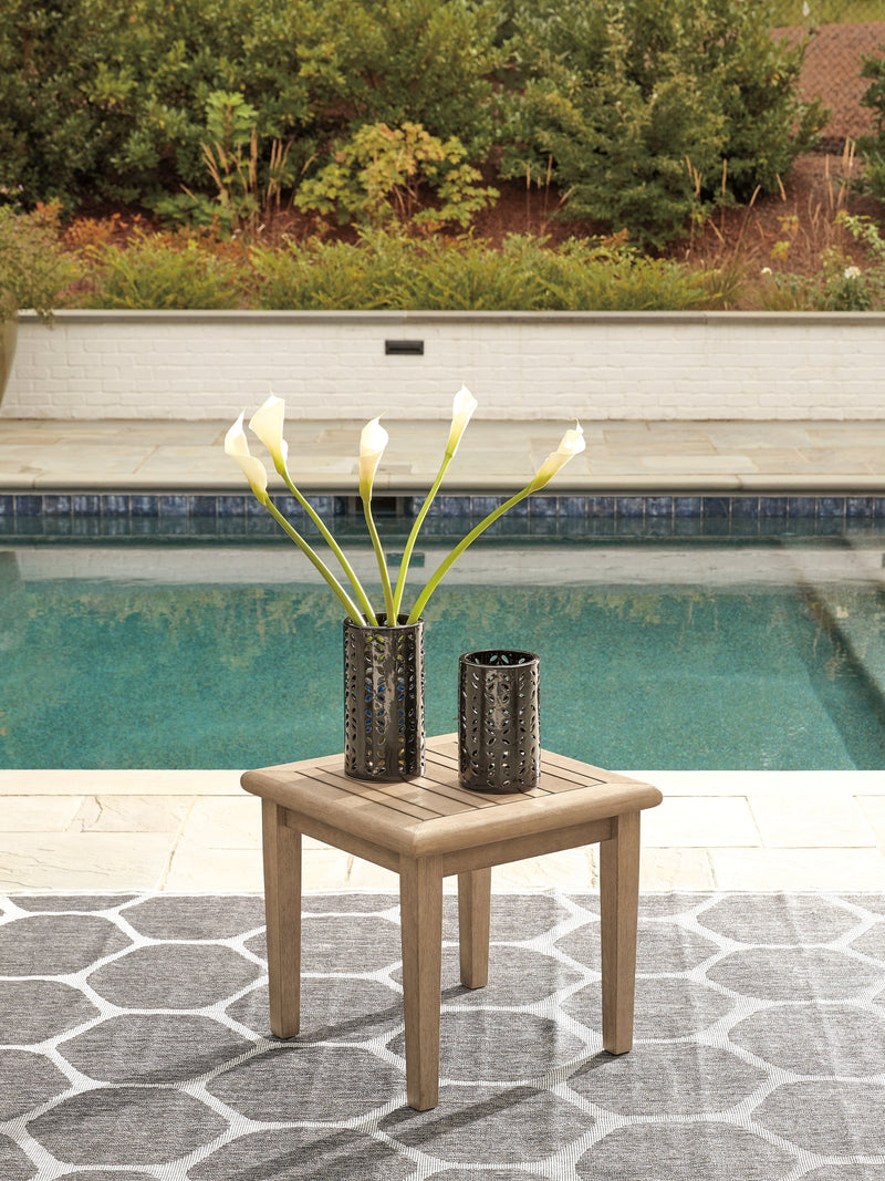 Clare View 2 Outdoor Chairs with End Table in Beige from Ashley - Lara Furniture