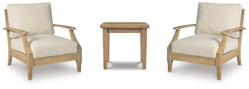 Clare View 2 Outdoor Chairs with End Table in Beige from Ashley - Lara Furniture