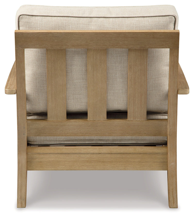 Clare View 2 Outdoor Chairs with End Table in Beige from Ashley - Lara Furniture