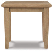 Clare View 2 Outdoor Chairs with End Table in Beige from Ashley - Lara Furniture