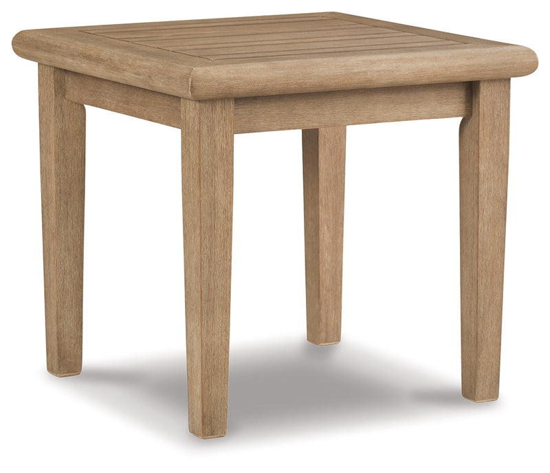 Clare View 2 Outdoor Chairs with End Table in Beige from Ashley - Lara Furniture