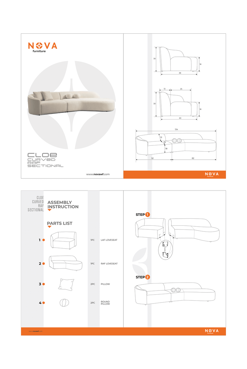 Cloe Ivory Boucle Curved RAF Sectional - Lara FurnitureSectional
