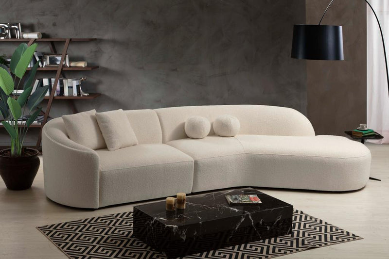 Cloe Ivory Boucle Curved RAF Sectional - Lara FurnitureSectional