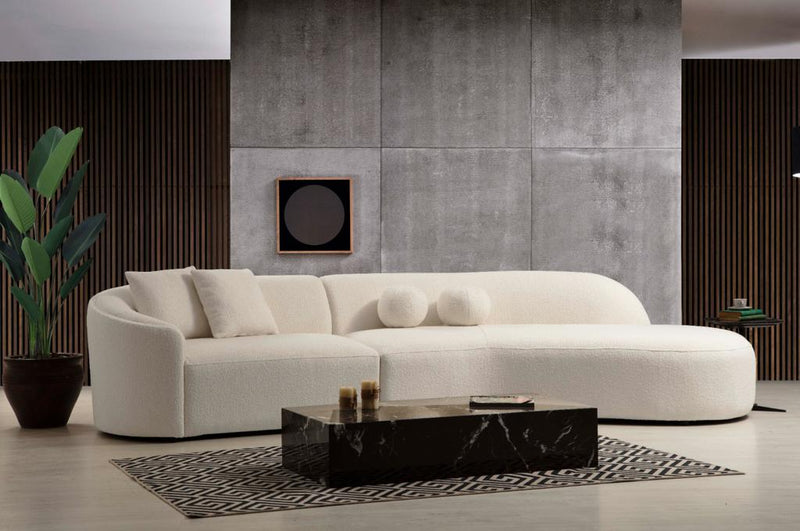 Cloe Ivory Boucle Curved RAF Sectional - Lara FurnitureSectional