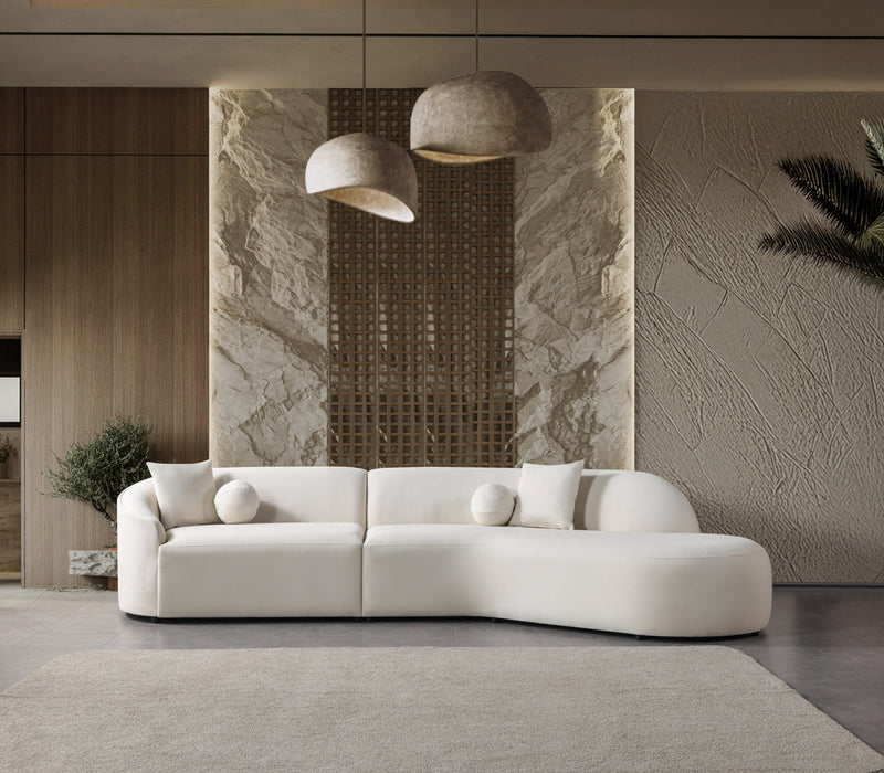 Cloe Ivory Velvet Curved 134" RAF Sectional - CLOEIVVL-SECRAF