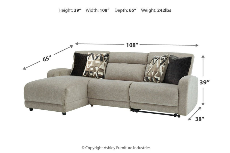 Colleyville Stone 3 - Piece Power Reclining Sectional with Chaise - Gate FurniturePower Reclining Sectional