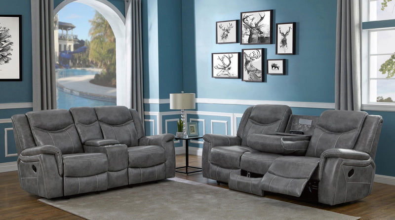 Conrad 2-piece Upholstered Padded Arm Motion Sofa Set Grey - 650354-S2