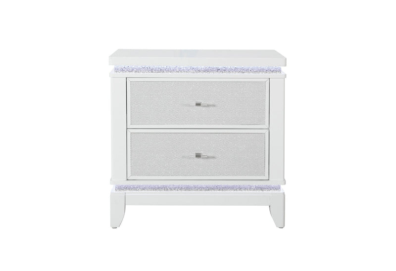 Alina White Nightstand With Cooler, Led, Speaker And Usb - ALINA-WHITE-NS W/ COOLER LED SPKR USB-N