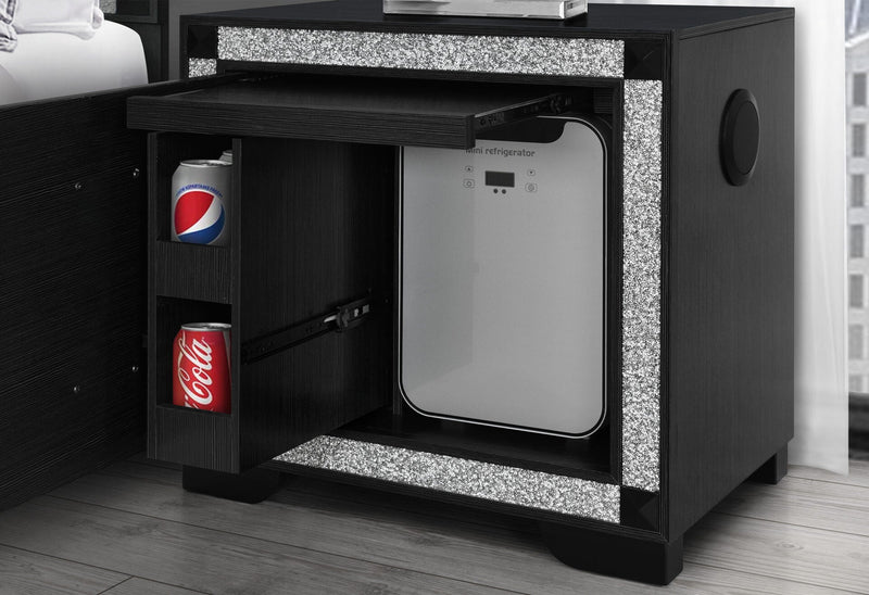 Soleil Charcoal Nightstand With Cooler And Speaker - SOLEIL-CHARCOAL-NS W/COOLER + SPKR