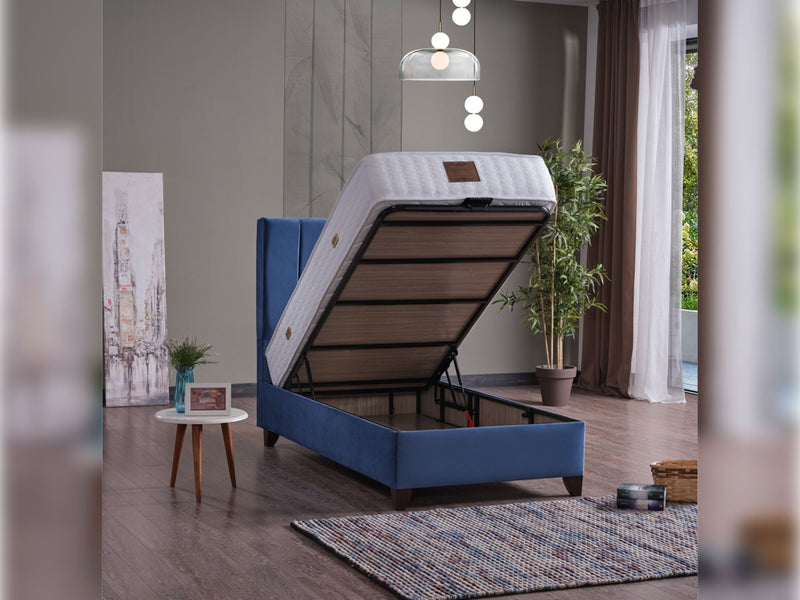 Cordoba Storage Bed With Headboard - Twin in Light Blue - 110-COR-L47-100-SBWHB
