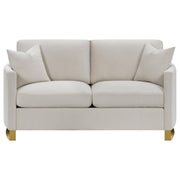 Corliss Upholstered Curved Track Arm Loveseat Beige - 508822