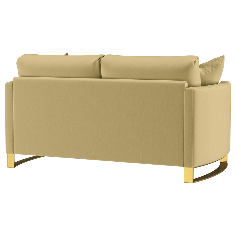 Corliss Upholstered Curved Track Arm Loveseat Camel - 508825