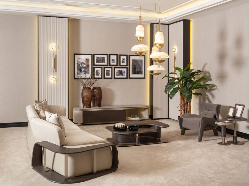 Corte 4-pieces (Four Seater lounge Sofa & 1 Four Seater Sofa &  2 Chair) Livingroom in Cream - 200-GAB-COR-4L411