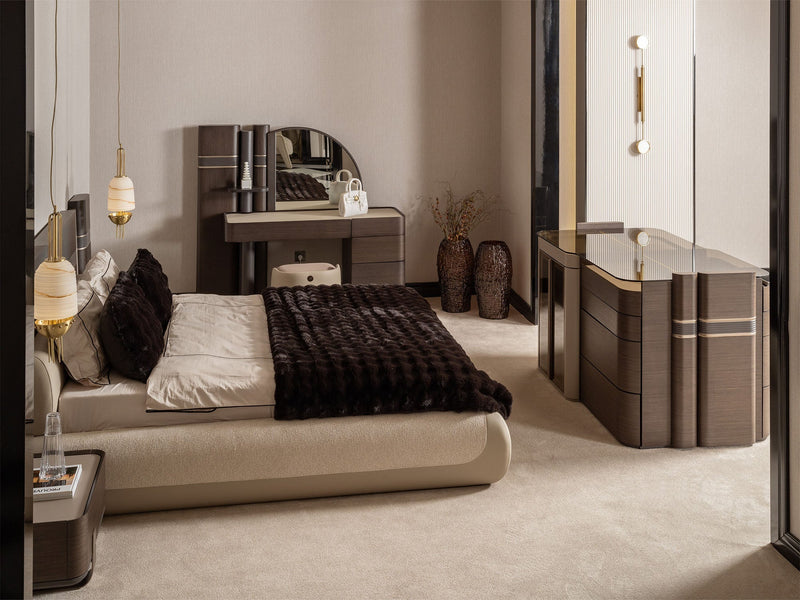 Corte Bedroom (Queen Frame With Headboard & Dresser With Mirror & Ottoman & 2 Nightstand) - 200-GAB-COR-QB-SET