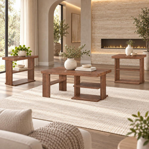 Costa - 3 PC Brown Coffee Table Set, Coffee Table and 2 End Tables - T185-3PC-Set