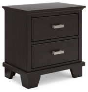 Covetown California King Panel Bed with Mirrored Dresser and 2 Nightstands in Dark Brown from Ashley - Lara Furniture