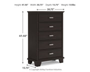 Covetown California King Panel Bed with Mirrored Dresser, Chest and Nightstand in Dark Brown from Ashley - Lara Furniture