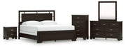 Covetown California King Panel Bed with Mirrored Dresser, Chest and Nightstand in Dark Brown from Ashley - Lara Furniture