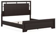 Covetown California King Panel Bed with Mirrored Dresser, Chest and Nightstand in Dark Brown from Ashley - Lara Furniture