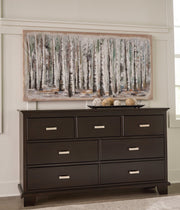 Covetown King Panel Bed with Dresser and 2 Nightstands in Dark Brown from Ashley - Lara Furniture