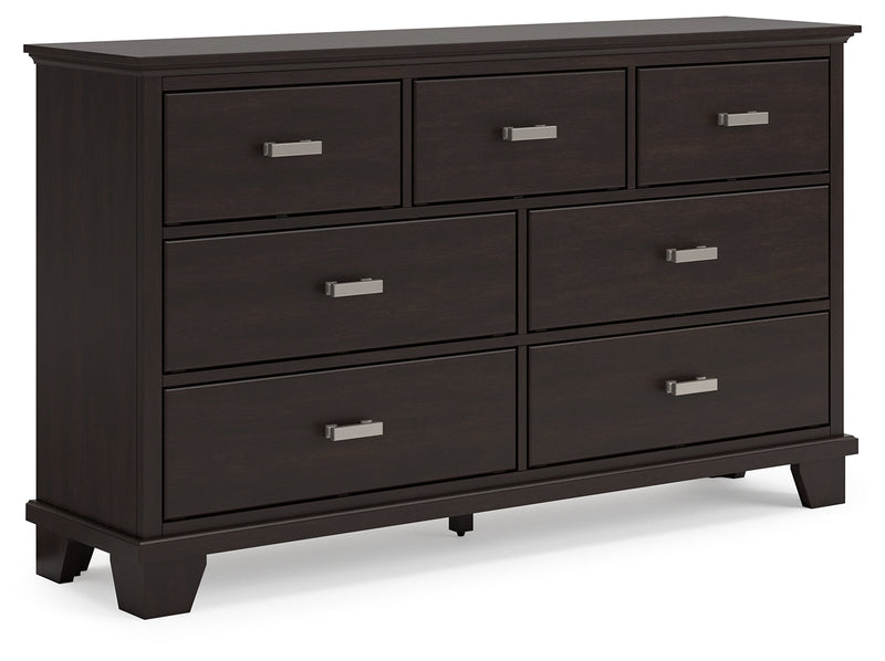 Covetown King Panel Bed with Dresser and 2 Nightstands in Dark Brown from Ashley - Lara Furniture