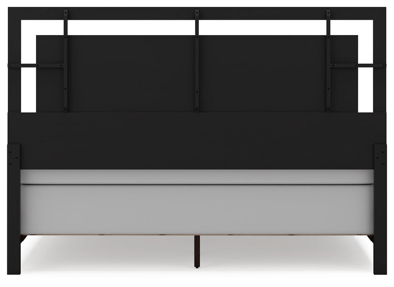 Covetown King Panel Bed with Mirrored Dresser and 2 Nightstands in Dark Brown from Ashley - Lara Furniture