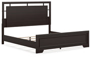Covetown King Panel Bed with Mirrored Dresser and 2 Nightstands in Dark Brown from Ashley - Lara Furniture
