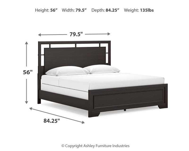 Covetown King Panel Bed with Mirrored Dresser and 2 Nightstands in Dark Brown from Ashley - Lara Furniture