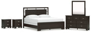 Covetown King Panel Bed with Mirrored Dresser and 2 Nightstands in Dark Brown from Ashley - Lara Furniture
