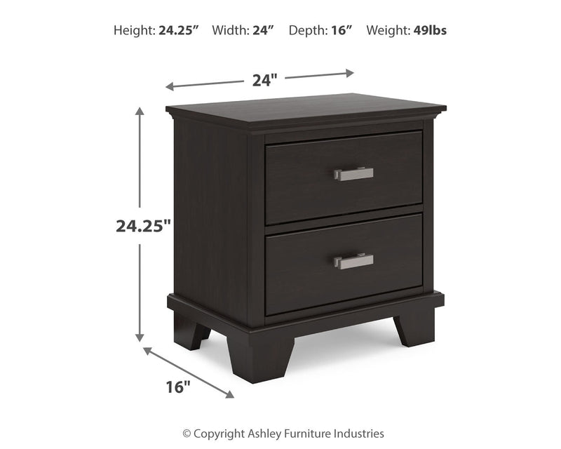 Covetown King Panel Bed with Mirrored Dresser and 2 Nightstands in Dark Brown from Ashley - Lara Furniture