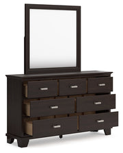 Covetown King Panel Bed with Mirrored Dresser and 2 Nightstands in Dark Brown from Ashley - Lara Furniture