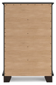 Covetown King Panel Bed with Mirrored Dresser and Chest in Dark Brown from Ashley - Lara Furniture